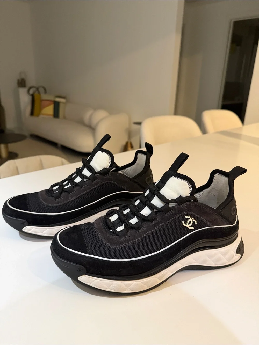 CHANEL Black and White Men's Sporty Trainer Sneaker